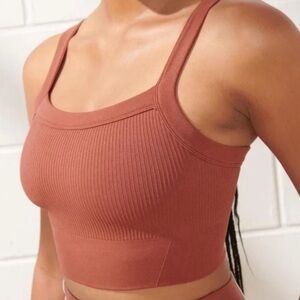 YPB Abercrombie- Ribbed Square-Neck Crop Tank Top in Terracotta